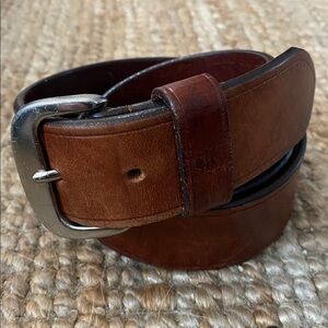 Calvin Klein Pecan Brown Italian Saddle Leather Belt with Silver Tone Hardware L